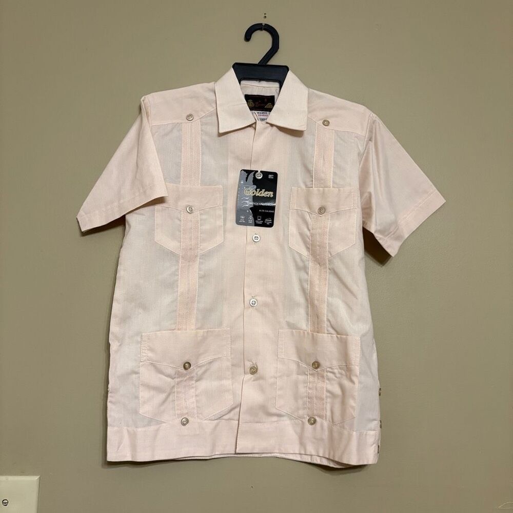 Guayabera Boys Shirt Four Pocket Short Sleeve Classic Pleated Shirt Size 8